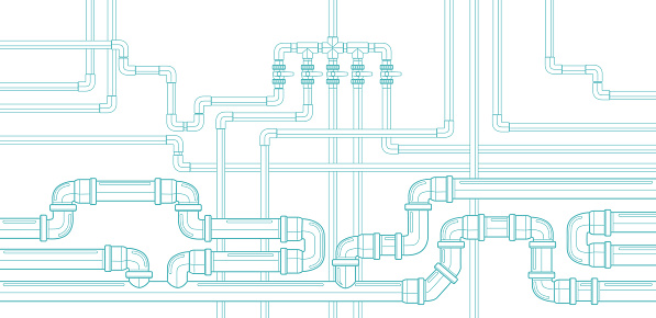 Horizontal background with pipeline. Water supply and sewerage system. Plastic pipes. Vector illustration.