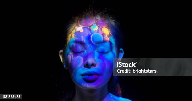 Projection On A Womans Face Stock Photo - Download Image Now - Projection, Human Face, Abstract