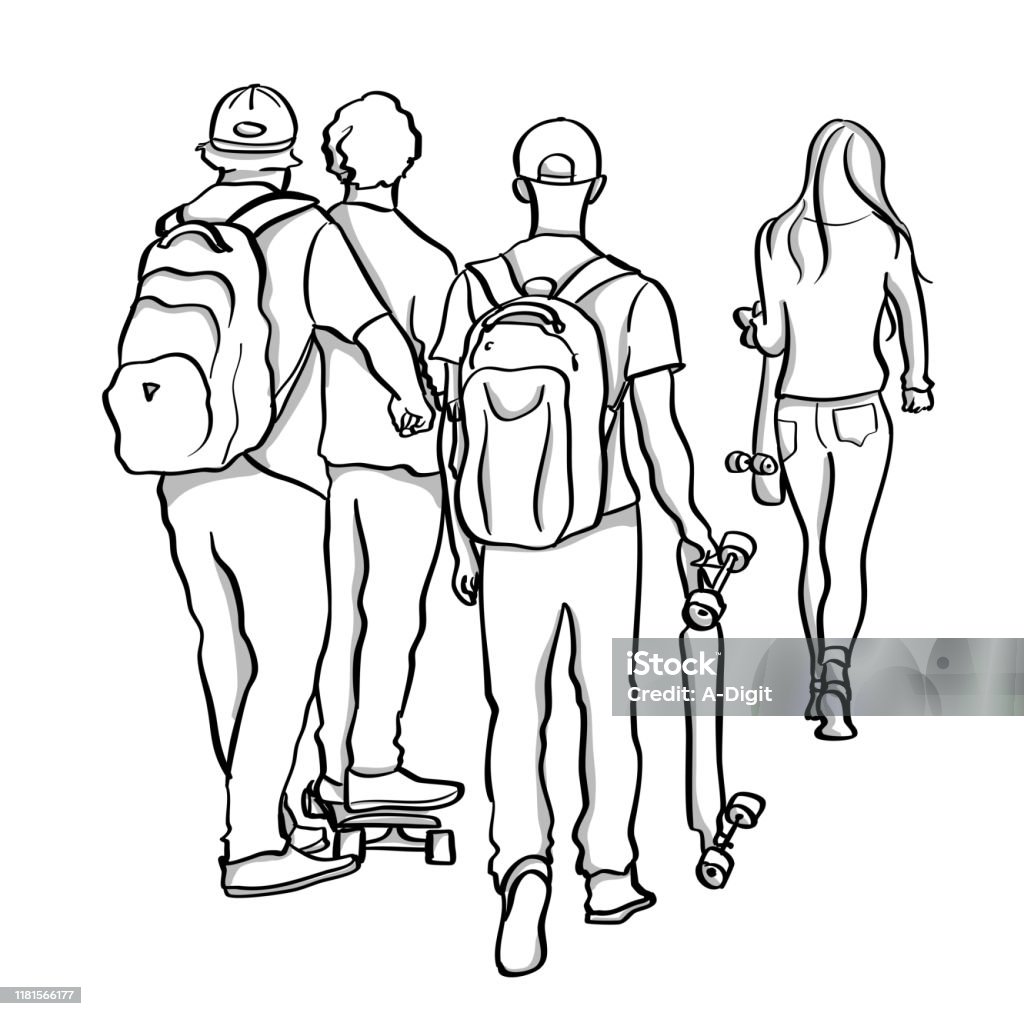 Skater Friends Walking Away Together Stock Illustration - Download ...