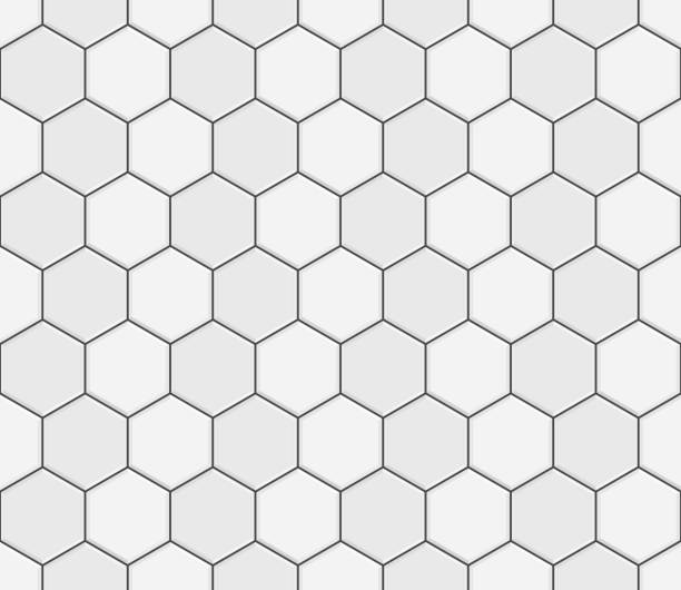 抽象的なシームレスなパターン、白い灰色のセラミックタイルの床。コンクリート六角形の舗装ブロック。バスルームの装飾のための幾何学的なモザイクテクスチャを設計し、ベクトルイラ� - stone brick pattern concrete点のイラスト素材／クリップアート素材／マンガ素材／アイコン素材