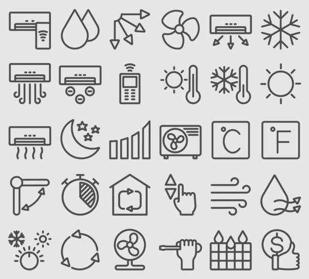 Line icons set for Air conditioner Line icons set for Air conditioner electric fan stock illustrations