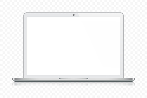 Vector Laptop In Silver Color With Reflection,  Transparent Background