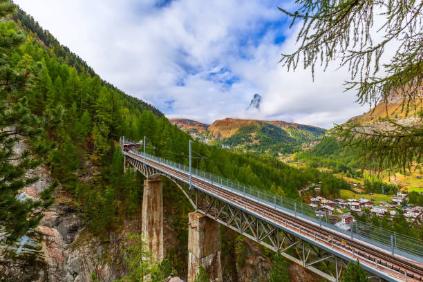 istock Zermatt, Switzerland. Gornergrat train on bridge 1181573860