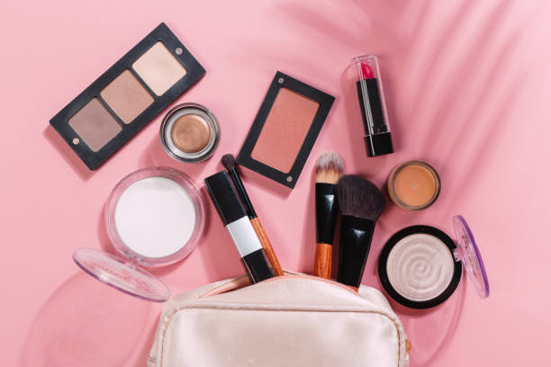 istock Set of decorative cosmetics on color background 1181576268
