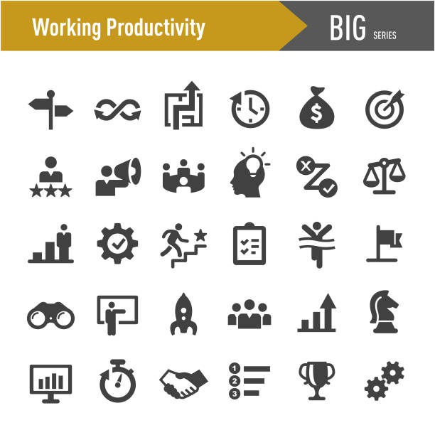 illustrazioni stock, clip art, cartoni animati e icone di tendenza di icone della produttività lavorativa - grande serie - competenza immagine