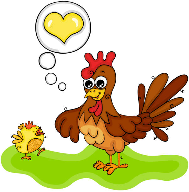illustrazioni stock, clip art, cartoni animati e icone di tendenza di illustrazione di pollo e suo figlio piccolo pulcino - bird spring family cartoon