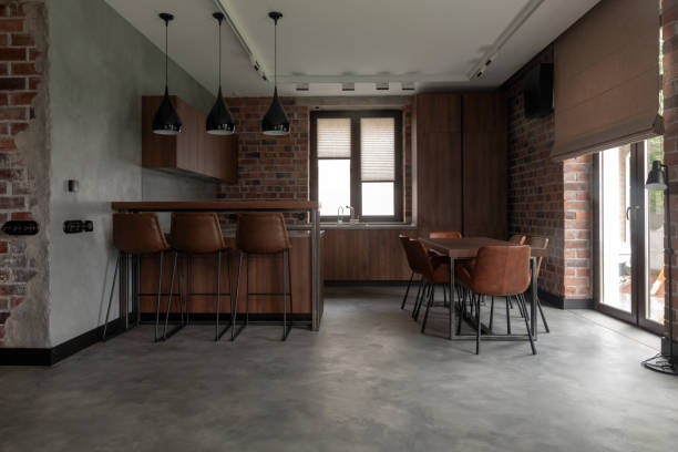 istock Simple light modern interior of loft dinning room 1181590311