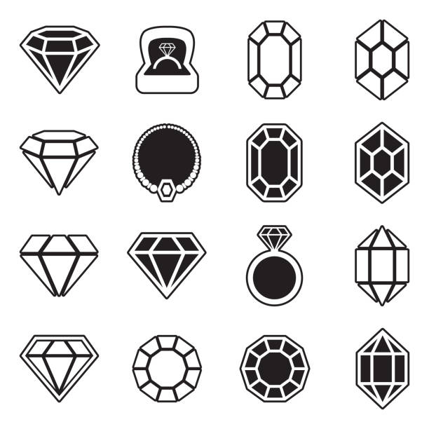 Diamond Icons. Line With Fill Design. Vector Illustration. Gold, Love, Ring, Diamond diamond necklace stock illustrations