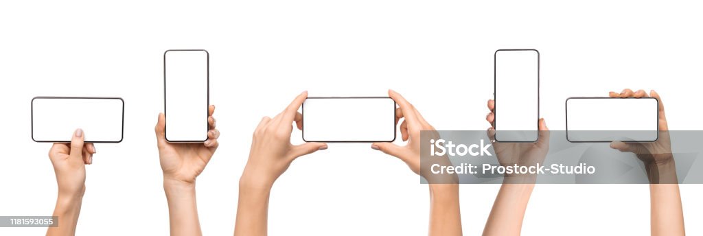Satz von weiblichen Händen halten Smartphone mit leerem Bildschirm - Lizenzfrei Hand Stock-Foto