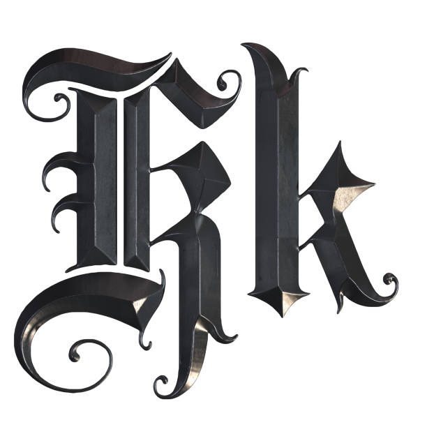 istock Elegant medieval gothic letter K. 3d rendering 1181593223