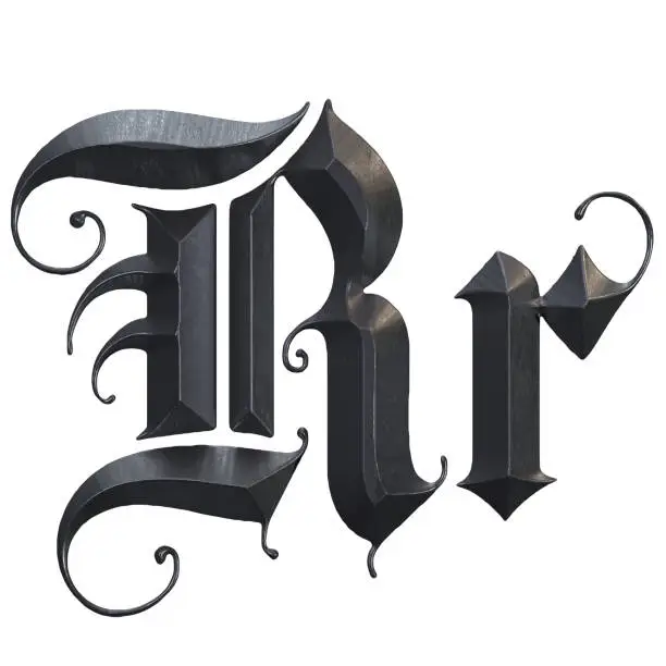 3d render of an elegant gothic font in metal texture