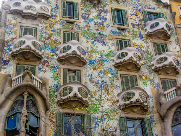 Barcelona, Spain - April 1, 2013: View of the exterior of the Casa Batllo. It was redesigned in 1904 by Antoni Gaudí and has been refurbished several times after that.