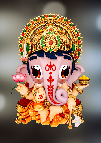 Cute Ganesha On Abstract Dark Gold Bokeh Background 3d Rendering Stock  Photo - Download Image Now - iStock
