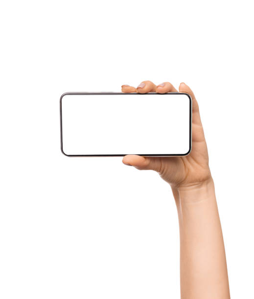 istock Woman holding frameless smartphone with white blank screen 1181607147