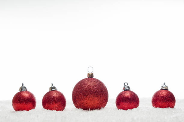 istock red christmas balls lying on snow 1181607684