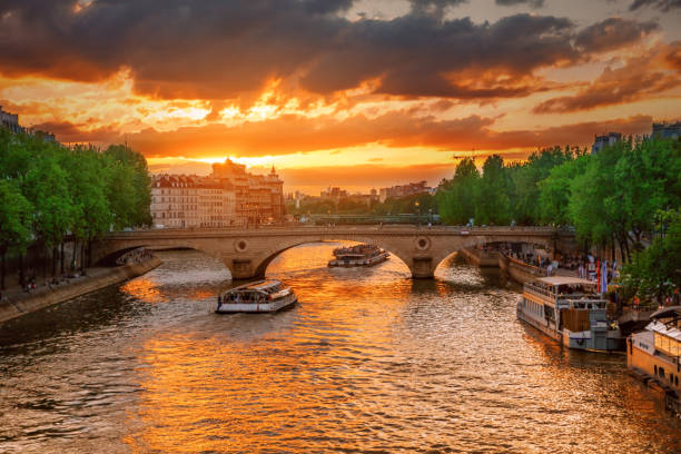 istock Sunset view of Paris bridge. 1181607857