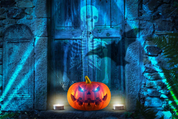 istock Halloween background with pumpkins. 1181608931