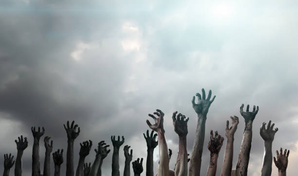istock crowd of stretched zombie hands halloween theme, render 3D 1181609166