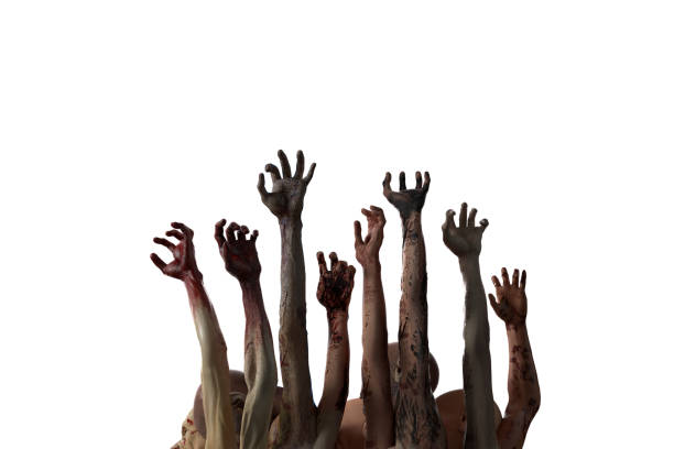 istock crowd of stretched zombie hands halloween theme, render 3D 1181609212