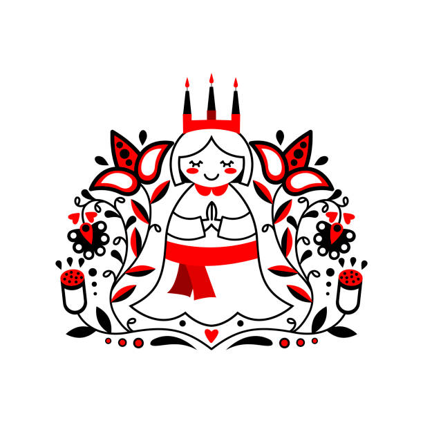 istock Scandinavian folk art ornament with flowers and Saint Lucia on white background. 1181609227