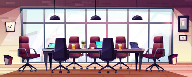 현대, 비즈니스 오피스, 회의실, 만화 벡터 - coffee board room office meeting stock illustrations