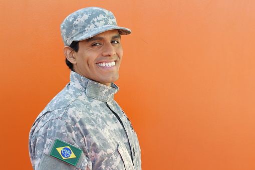 Brazilian army soldier with copy space.
