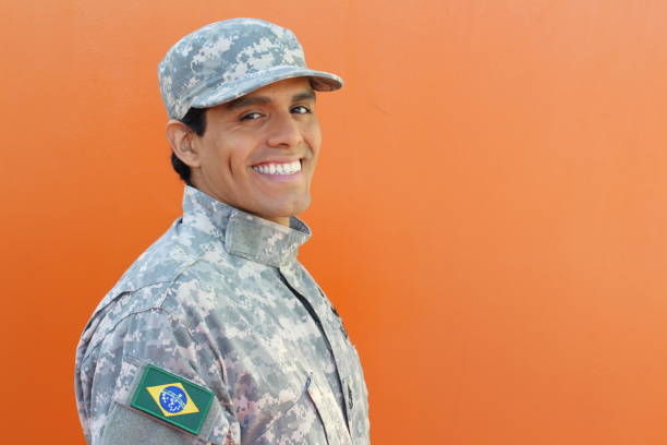Brazilian army soldier with copy space stock photo