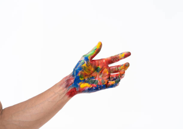 istock Man hand in colorful on white background 1181624261