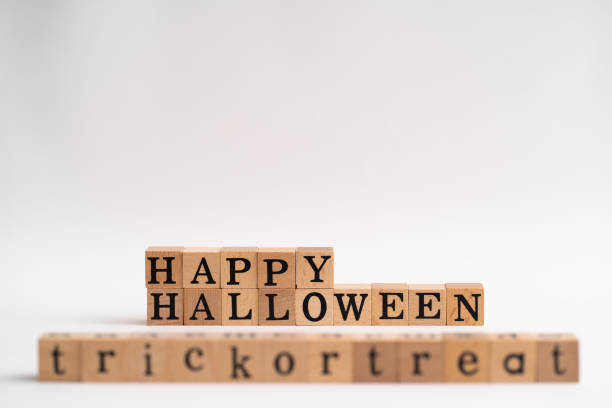 istock Wood block letter Happy Halloween day 1181624480