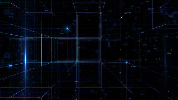 istock 3d render digital background with block cells and particles. 1181624664