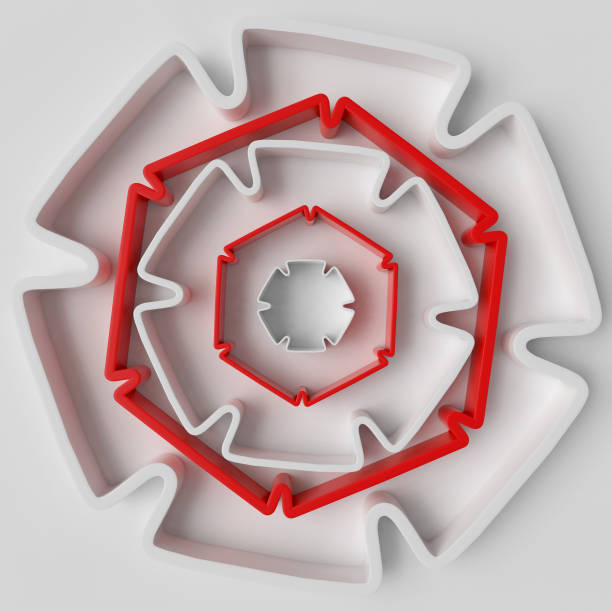 3d rendering abstract background with repeat of deformed geometry shapes. Center oriented composition. 3d illustration.
