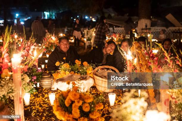 Celebration Of Mexican Day Of The Dead At Tzintzuntzan Cemetery In The Pátzcuaro Region Of Michoacán State Stock Photo - Download Image Now