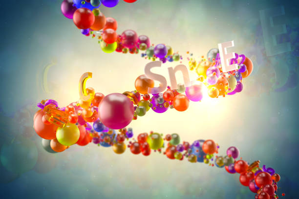 istock Abstract 3d rendering glass illustration. Vitamin concept. Random colored spheres and text with vitamin title on  helix formed trajectory. Healthy concept. 1181630726