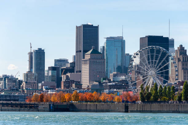 Montreal Skyline from Parc Jean Drapeau Montreal, Canada - 15 October 2019: Montreal Skyline from Parc Jean Drapeau, in the Autumn season. old port photos stock pictures, royalty-free photos & images