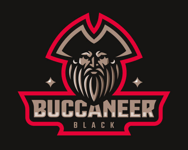 illustrazioni stock, clip art, cartoni animati e icone di tendenza di logo mascotte moderno pirata. emblema di design del modello buccaneer per un team sportivo ed esport. - buccaneer