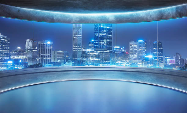istock Empty unfurnished futuristic round shape interior design room 1181640611