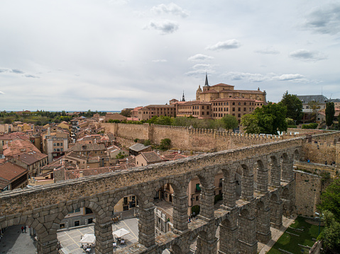 High view of Segovia Roman aqueduct