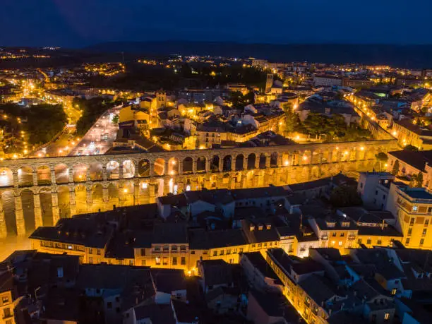 High view of Segovia Roman aqueduct