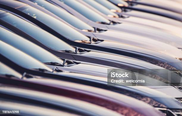 Line Of New Vehicles For Sale Stock Photo - Download Image Now - Used Car Selling, Merchandise, Car