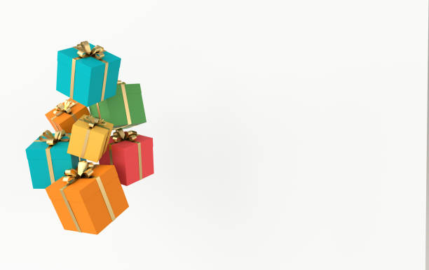 istock 3d rendering of realistic colorful gift box with golden ribbon bow on white background. Empty space for party, promotion social media banners, posters. 1181642193