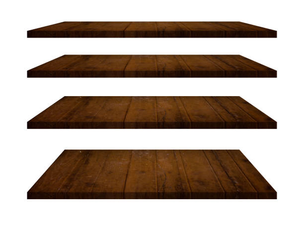 istock Wood shelves table top collection isolated on white background. Clipping path include in this image. 1181643817