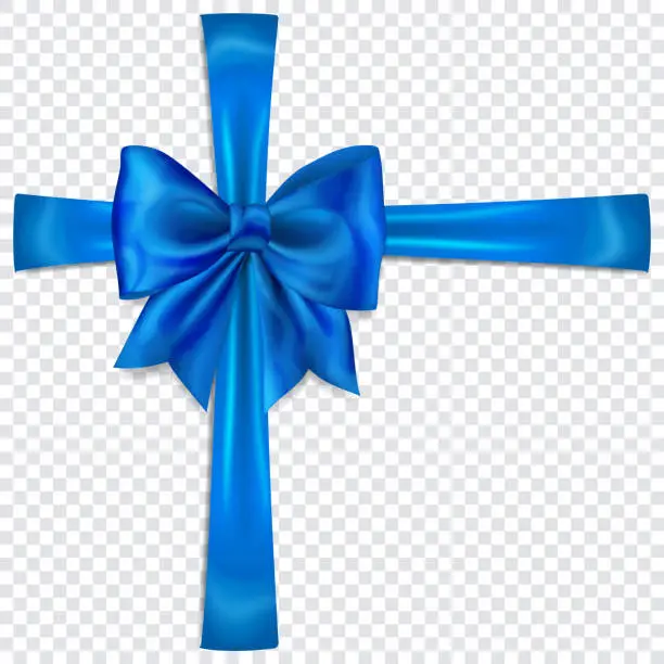Vector illustration of Blue bow with crosswise ribbons