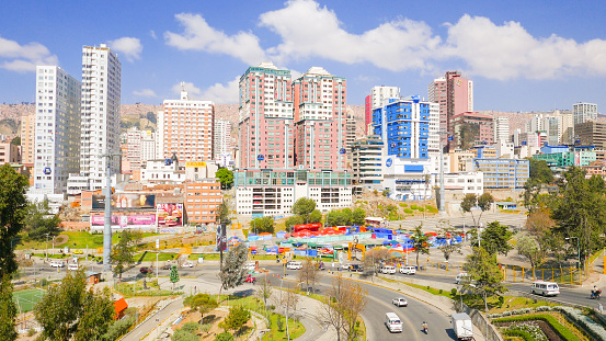 La Paz Bolivia September 17, panoramic view of San Pedro district in the morning with its skyscrapers. Shoot on September 17, 2019