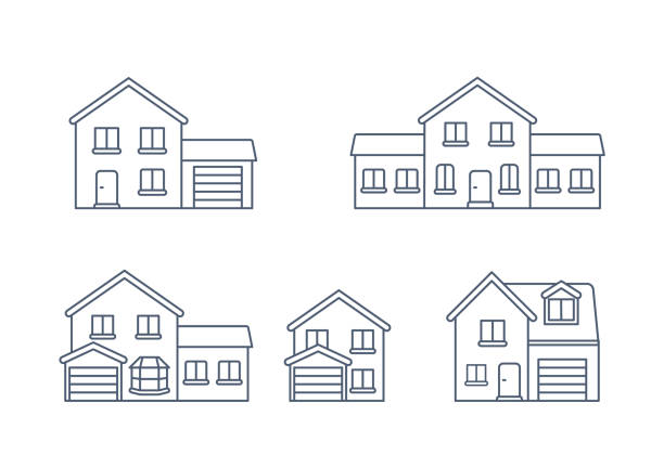 ilustrações de stock, clip art, desenhos animados e ícones de house vector / home outline icon / building vector line houses. - bow building