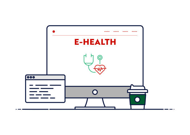 ilustrações de stock, clip art, desenhos animados e ícones de vector line illustration concept for e-health. editable stroke and pixel perfect. - pulse trace human heart heart shape healthcare and medicine