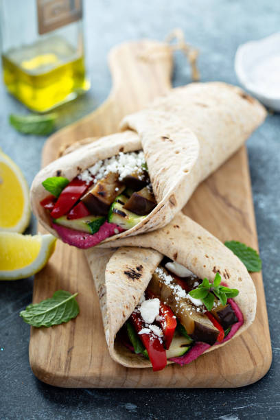 istock Grilled vegetables and hummus wraps 1181650168