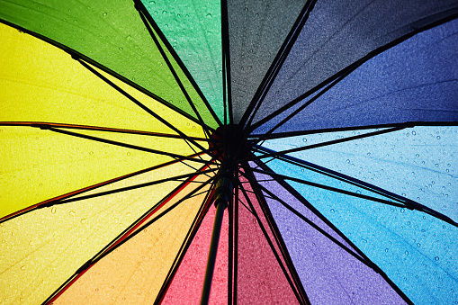 multicolored umbrella with raindrops.