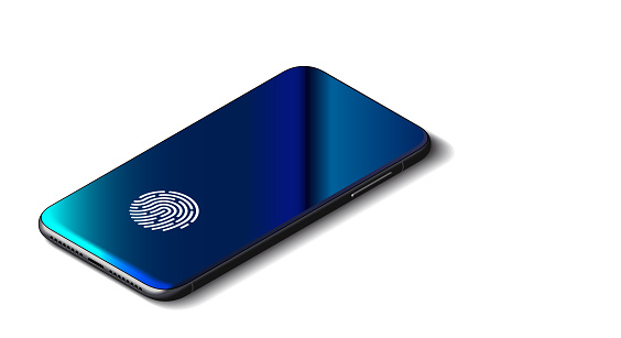 Black Smartphone With Security Fingerprint And Shadow Isolated On White  Background Stock Illustration - Download Image Now - iStock