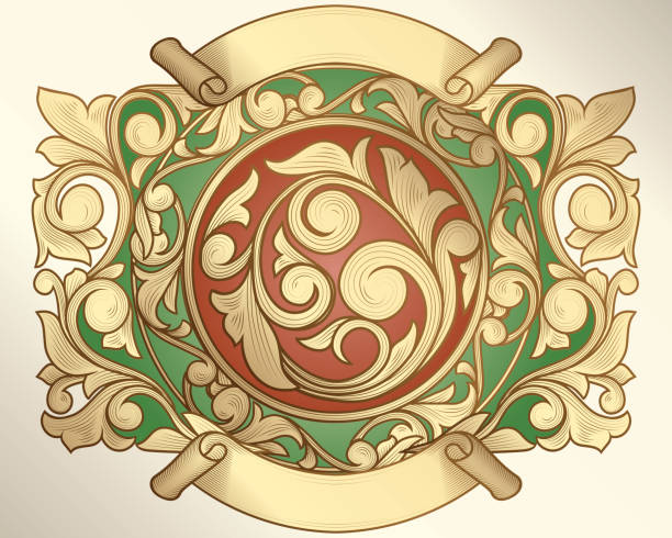 ilustrações, clipart, desenhos animados e ícones de emblema ornamentado dourado do vintage do art deco - ellipse frame ornate scroll shape