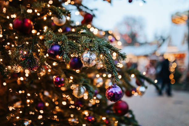 Lights on Christmas tree in Copenhagen stock photo